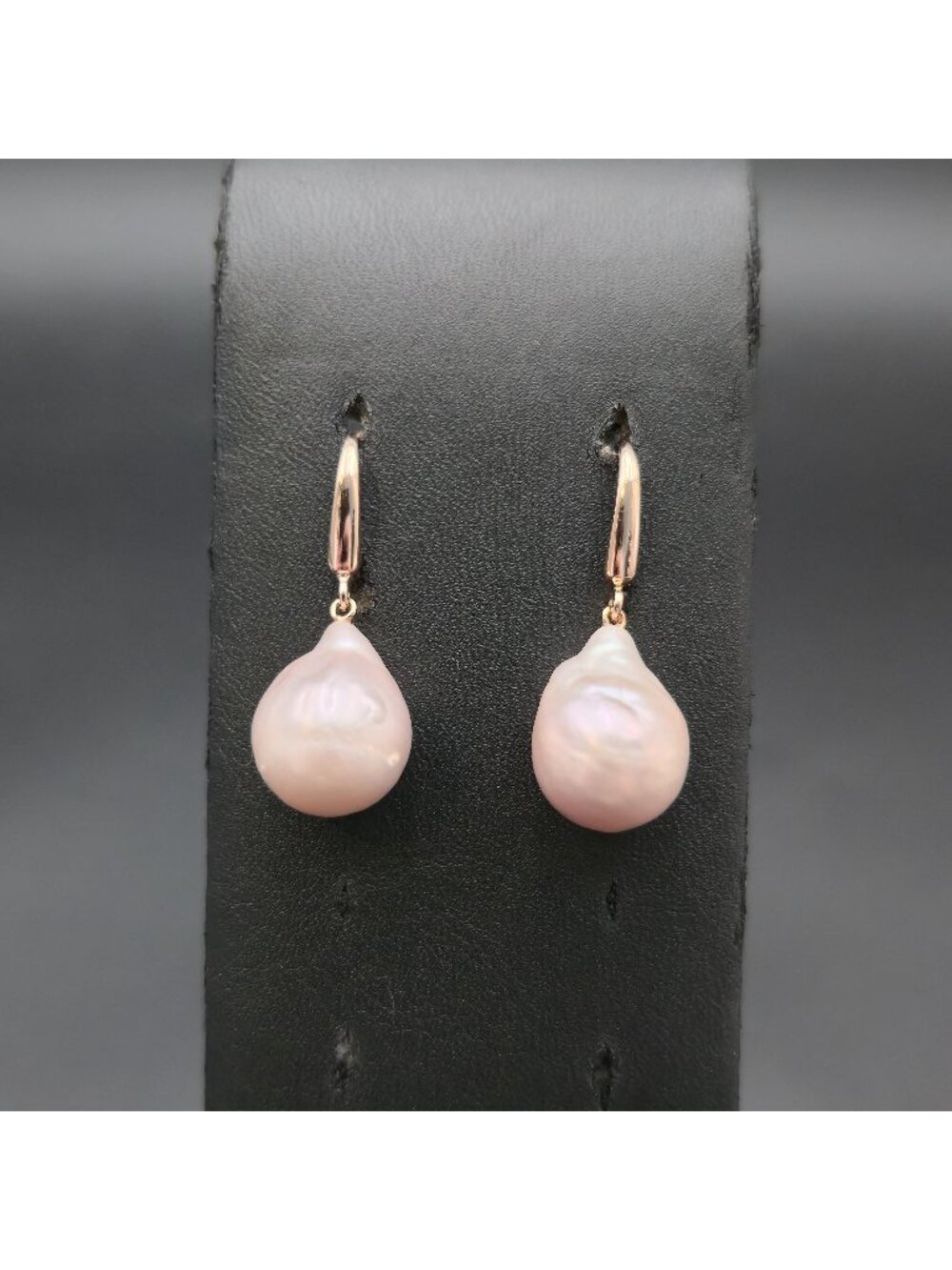 Rose Gold Over Sterling Silver Pink Baroque Freshwater Pearl Dangle Earrings A85